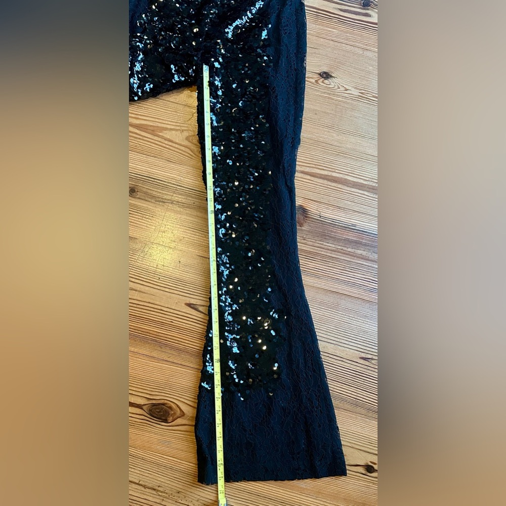 Cynthia Rowley Black Sequin & Lace Flared Leg Pants 4 - Picture 9 of 13